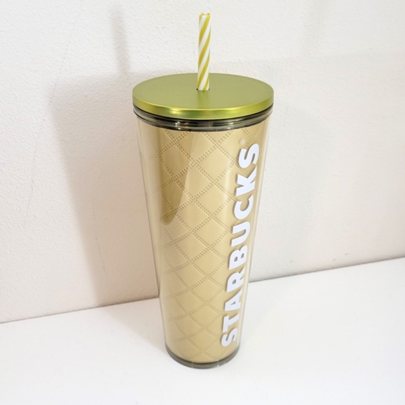 Starbucks Holiday Christmas Gold Metallic Quilted Tumbler 24oz Venti Cup - Picture 2 of 5